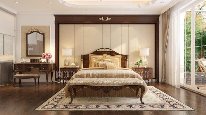 Để làm cho không gian nội thất phòng ngủ của bạn trở nên ấn tượng hơn, sang trọng hơn, hãy thêm một mẫu giường ngủ tân cổ điển bằng gỗ óc chó.
