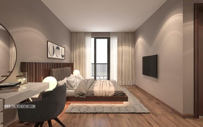 Nội thất phòng ngủ Master hiện đại được thiết kế cho biệt thự Vinhomes Thăng Long cao cấp.