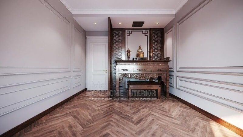 Tủ thờ có vách ngăn gỗ đẹp góp phần tạo nên nét trang trọng cho các căn hộ chung cư, biệt thự, nhà phố.